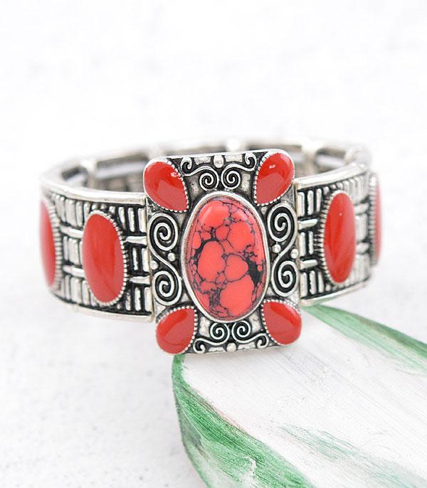 BRACELETS :: STRETCH :: Wholesale Western Coral Semi Stone Chunky Bracelet