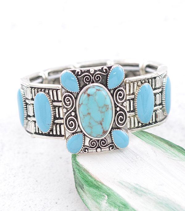 BRACELETS :: STRETCH :: Wholesale Western Turquoise Semi Stone Bracelet