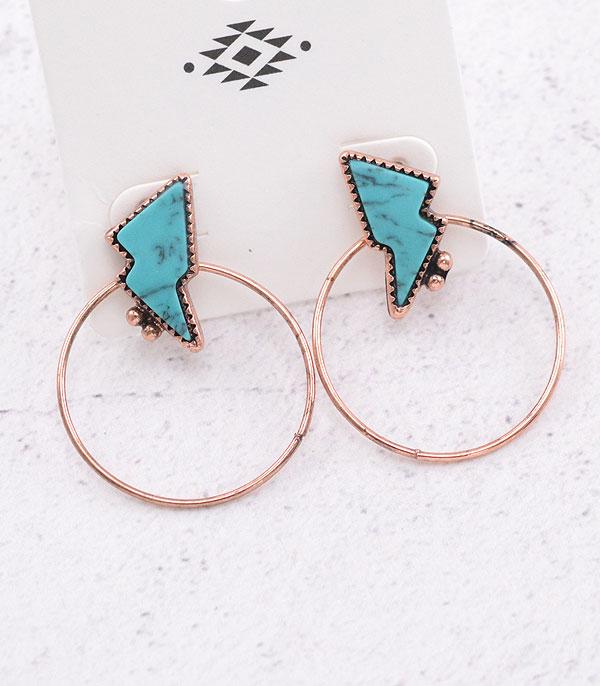 EARRINGS :: WESTERN POST EARRINGS :: Wholesale Western Turquoise Lightning Bolt Earring