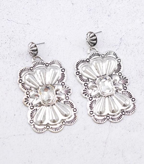 EARRINGS :: WESTERN POST EARRINGS :: Wholesale Western Glass Stone Concho Earrings