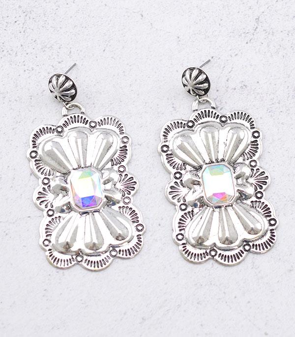 EARRINGS :: WESTERN POST EARRINGS :: Wholesale Western Glass Stone Concho Earrings