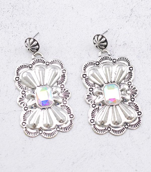 EARRINGS :: WESTERN POST EARRINGS :: Wholesale Western Glass Stone Concho Earrings