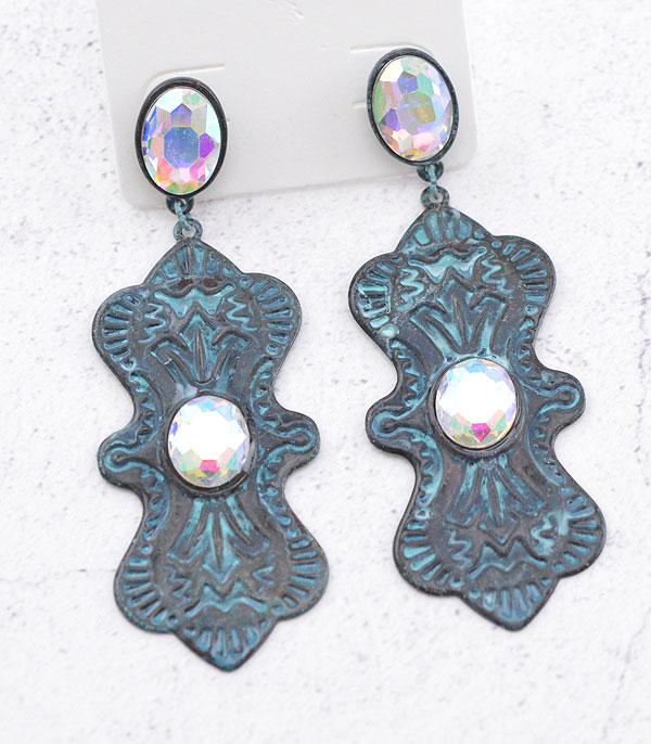 EARRINGS :: WESTERN POST EARRINGS :: Wholesale Western Glass Stone Concho Earrings