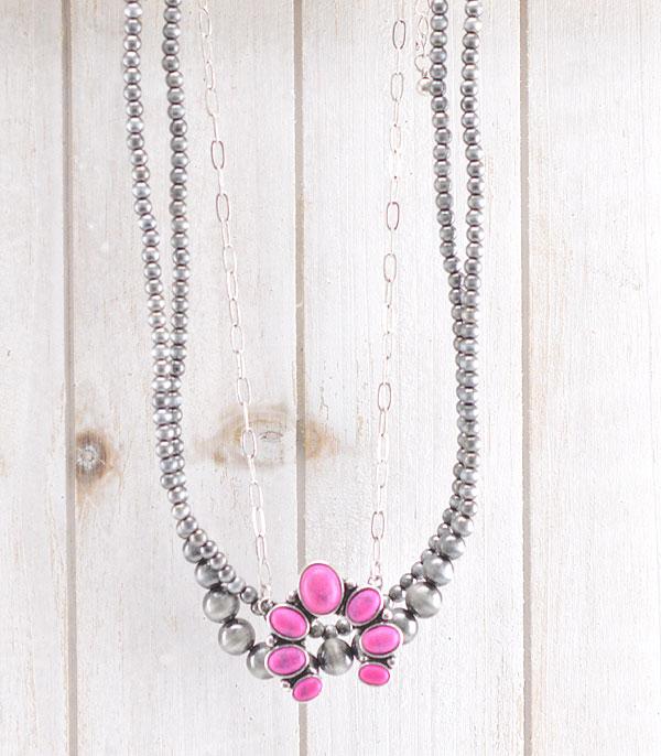 <font color=#FF6EC7>PINK COWGIRL</font> :: Wholesale Squash Blossom Layered Neckalce 