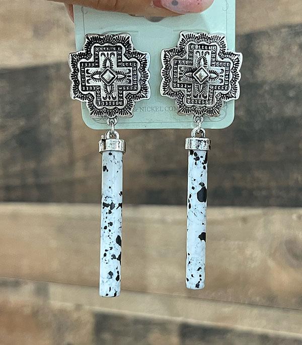 EARRINGS :: WESTERN POST EARRINGS :: Wholesale Cross Concho Post Howlite Earrings