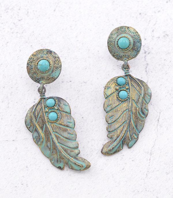 New Arrival :: Wholesale Western Turquoise Feather Earrings