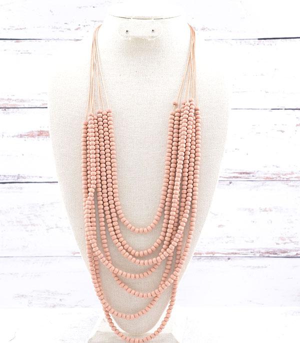 NECKLACES :: WESTERN LONG NECKLACES :: Wholesale Multi Strand Wooden Bead Necklace