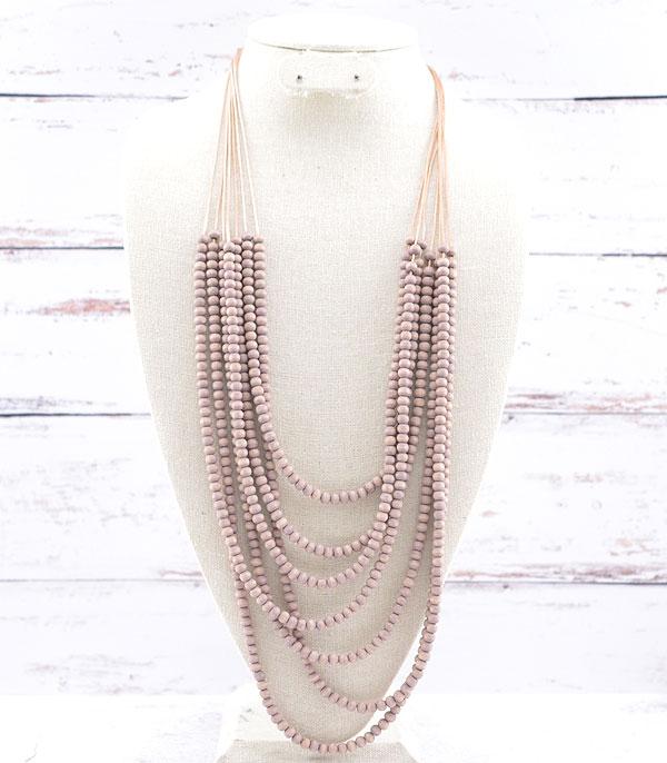 NECKLACES :: WESTERN LONG NECKLACES :: Wholesale Multi Strand Wooden Bead Necklace