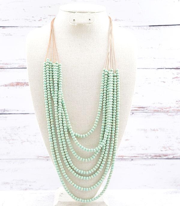 NECKLACES :: WESTERN LONG NECKLACES :: Wholesale Multi Strand Wooden Bead Necklace