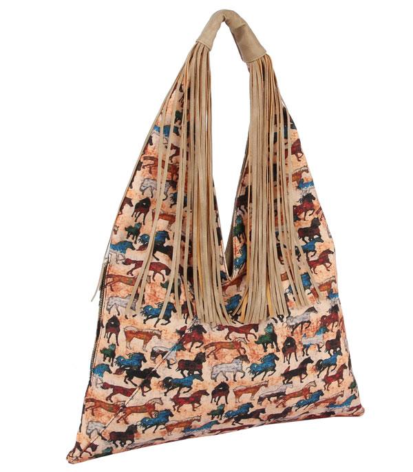 HANDBAGS :: FASHION :: Wholesale Western Print Fringe Hobo Bag