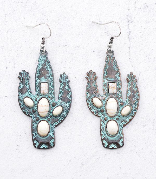 EARRINGS :: WESTERN HOOK EARRINGS :: Wholesale Western Semi Stone Cactus Earrings