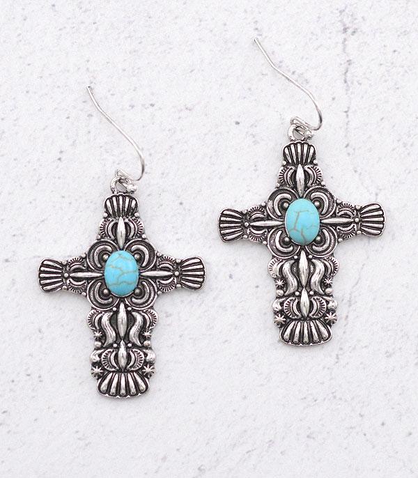 EARRINGS :: WESTERN HOOK EARRINGS :: Wholesale Western Turquoise Cross Earrings