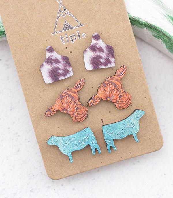 EARRINGS :: POST EARRINGS :: Wholesale Tipi Western Wooden Earrings Set