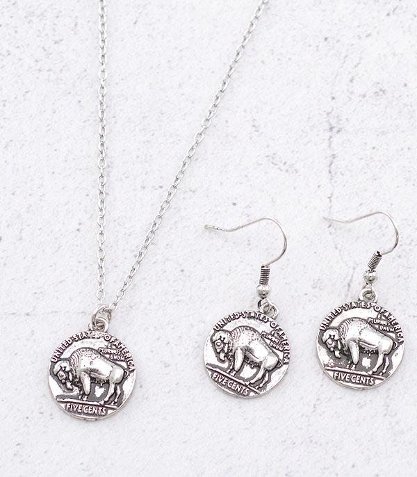 New Arrival :: Wholesale Western Buffalo Coin Necklace Set