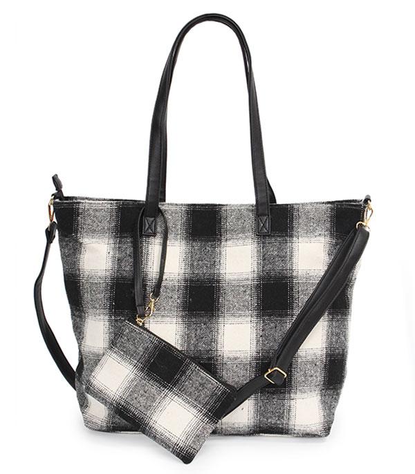 HANDBAGS :: FASHION :: Wholesale 2 In 1 Checkered Print Tote