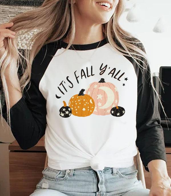 <font color=GREEN>HOLIDAYS</font> :: GRAPHIC TEES :: Wholesale Western Fall Yall Pumpkin Raglan Tee