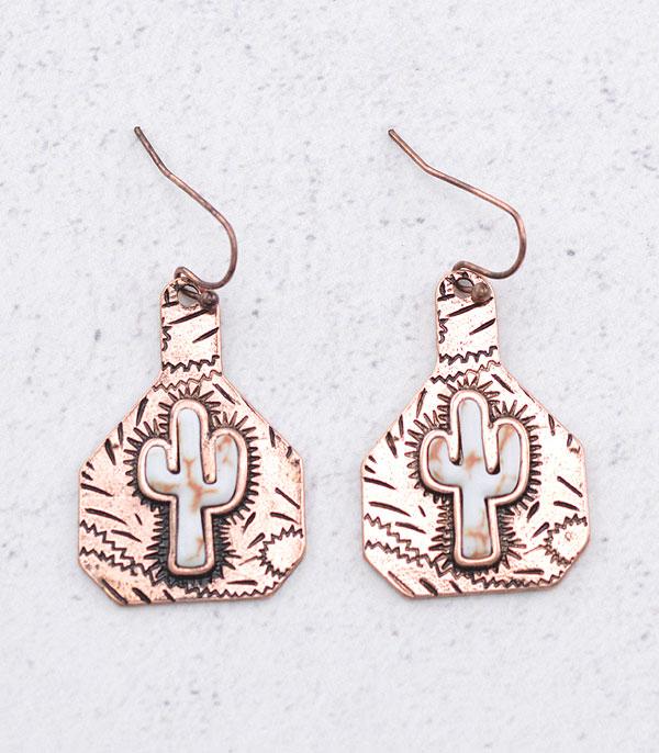 New Arrival :: Wholesale Tipi Western Cactus Cattle Tag Earrings