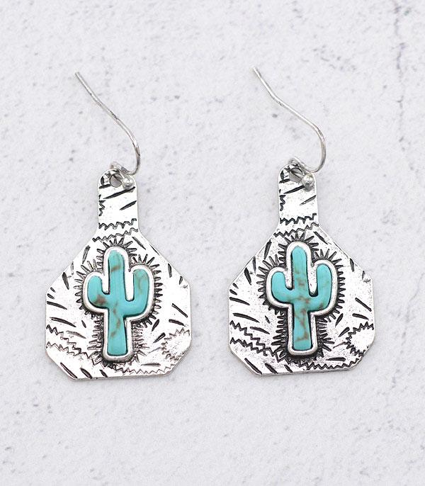 New Arrival :: Wholesale Tipi Western Cactus Cattle Tag Earrings