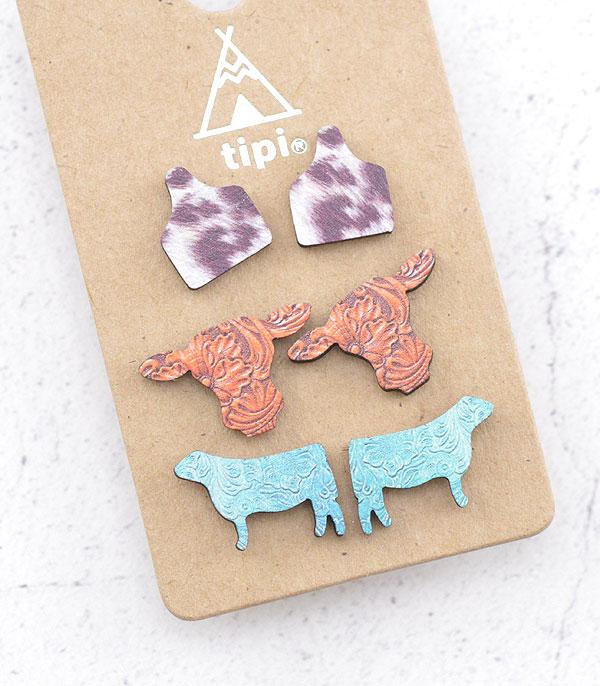 New Arrival :: Wholesale Tipi Cow Theme 3PC Earrings 