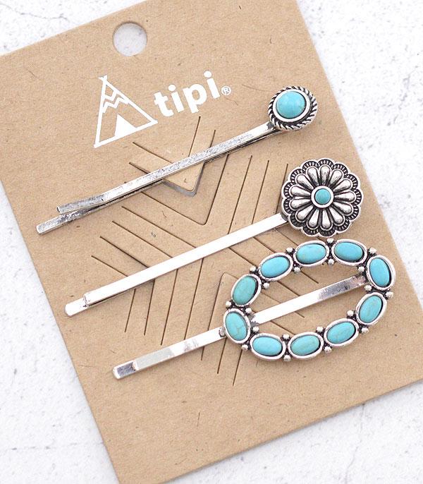 New Arrival :: Wholesale Tipi Western Turquoise Bobby Pin Set