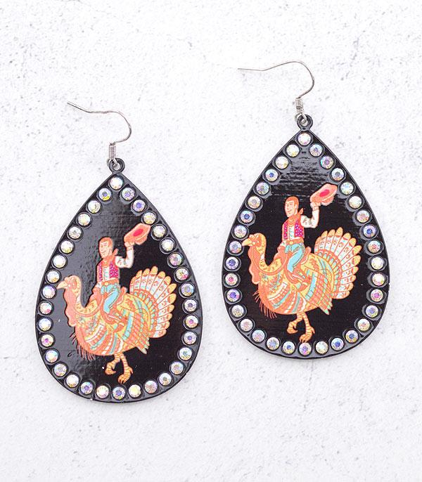 <font color=GREEN>HOLIDAYS</font> :: Wholesale Western Cowboy Turkey Teardorp Earrings