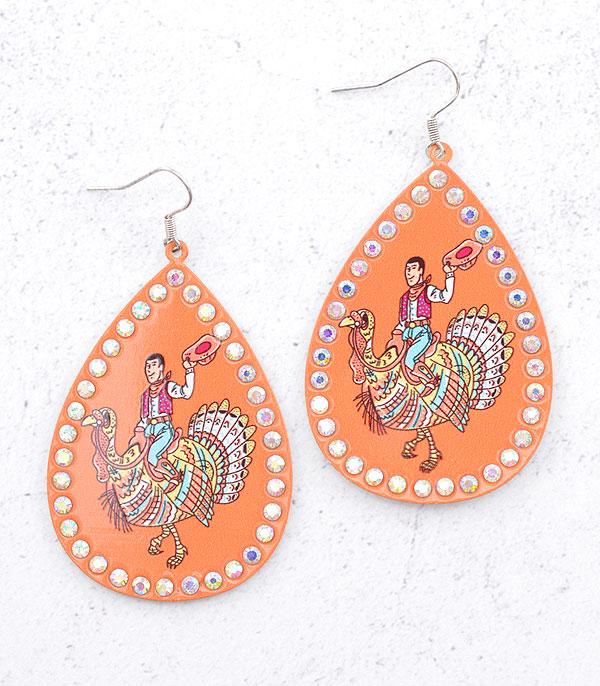 <font color=GREEN>HOLIDAYS</font> :: Wholesale Western Cowboy Turkey Teardorp Earrings