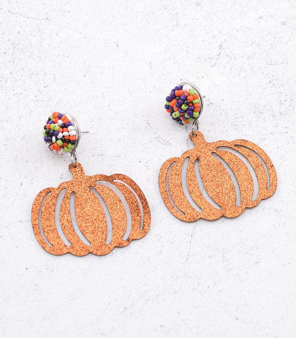 New Arrival :: Wholesale Glitter Fall Pumpkin Earrings
