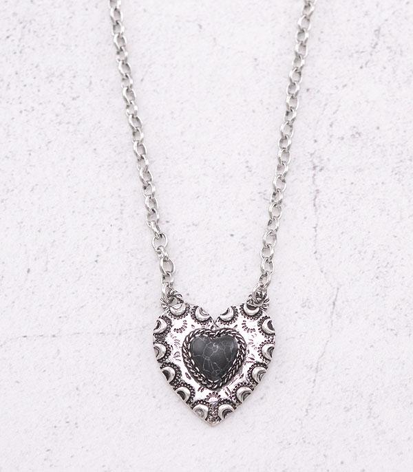 NECKLACES :: CHAIN WITH PENDANT :: Wholesale Western Semi Stone Heart Necklace