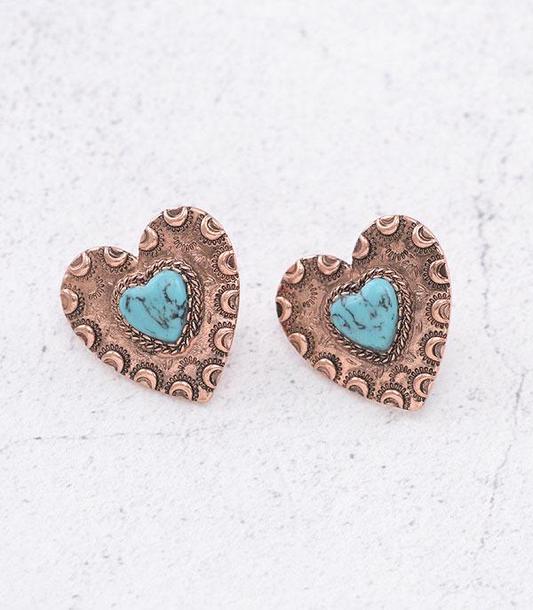 New Arrival :: Wholesale Western Turquoise Heart Concho Earrings