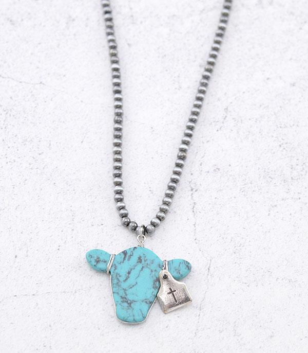 New Arrival :: Wholesale Western Turquoise Cow Pendant Necklace