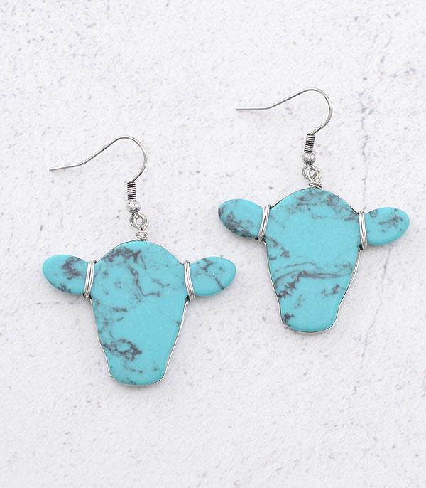 New Arrival :: Wholesale Turquoise Semi Stone Cow Earrings
