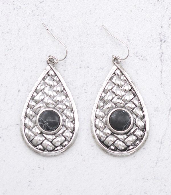 EARRINGS :: WESTERN HOOK EARRINGS :: Wholesale Western Semi Stone Teardrop Earrings