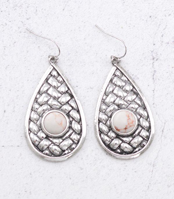 EARRINGS :: WESTERN HOOK EARRINGS :: Wholesale Western Semi Stone Teardrop Earrings