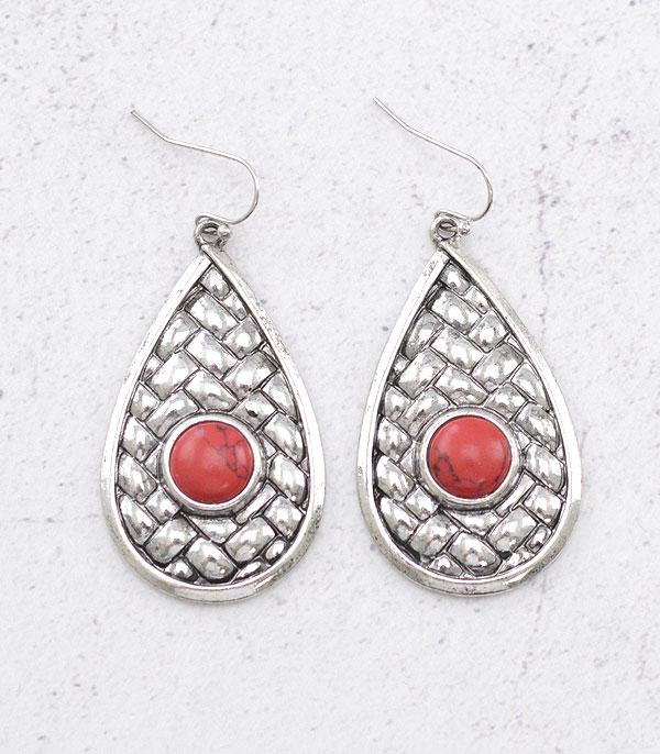 EARRINGS :: WESTERN HOOK EARRINGS :: Wholesale Western Semi Stone Teardrop Earrings