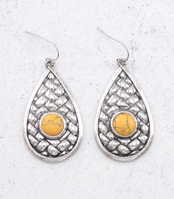 EARRINGS :: WESTERN HOOK EARRINGS :: Wholesale Western Semi Stone Teardrop Earrings