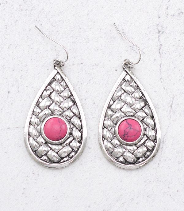 <font color=#FF6EC7>PINK COWGIRL</font> :: Wholesale Western Semi Stone Teardrop Earrings