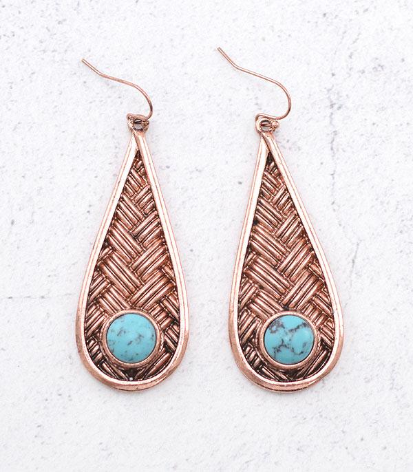 EARRINGS :: WESTERN HOOK EARRINGS :: Wholesale Western Semi Stone Teardrop Earrings