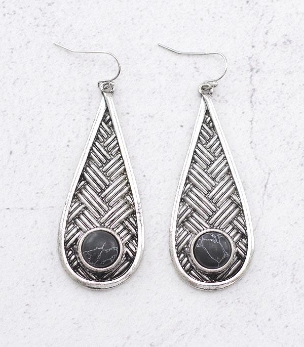 EARRINGS :: WESTERN HOOK EARRINGS :: Wholesale Western Semi Stone Teardrop Earrings