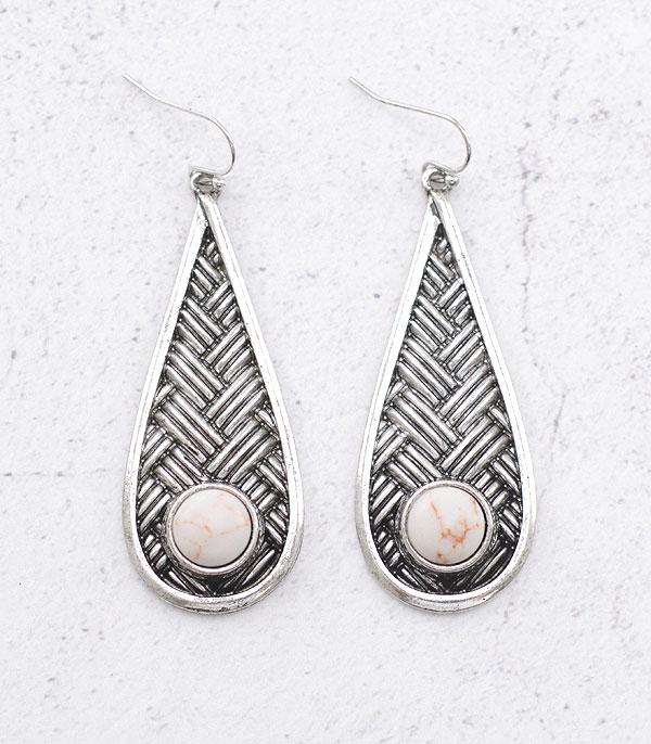 EARRINGS :: WESTERN HOOK EARRINGS :: Wholesale Western Semi Stone Teardrop Earrings