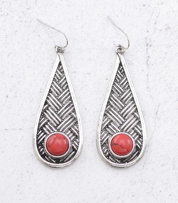 EARRINGS :: WESTERN HOOK EARRINGS :: Wholesale Western Semi Stone Teardrop Earrings