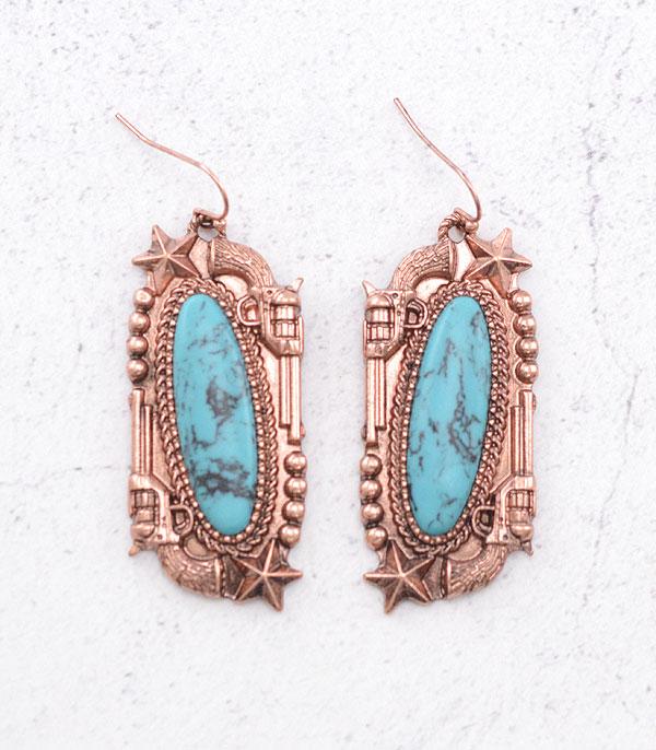 EARRINGS :: WESTERN HOOK EARRINGS :: Wholesale Western Turquoise Cowgirl Pistol Earring