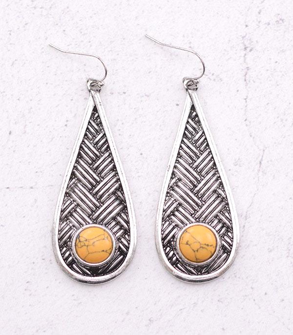 EARRINGS :: WESTERN HOOK EARRINGS :: Wholesale Western Semi Stone Teardrop Earrings