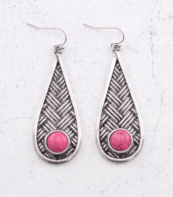 EARRINGS :: WESTERN HOOK EARRINGS :: Wholesale Western Semi Stone Teardrop Earrings