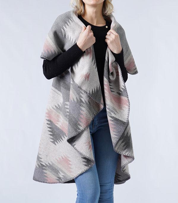 KIMONO I SCARVES :: VEST/ CARDIGAN :: Wholesale Western Aztec Pattern Flowy Vest