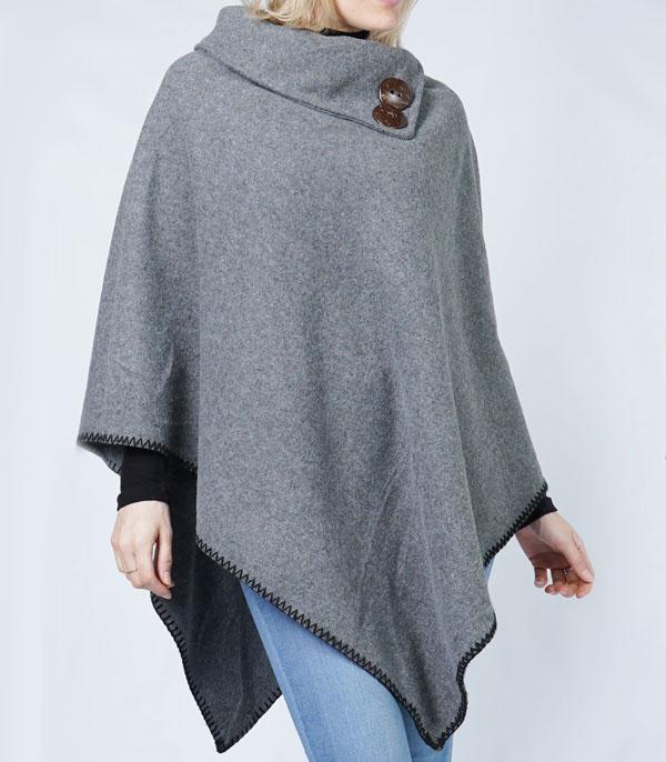 KIMONO I SCARVES :: KIMONO / PONCHO :: Wholesale Coconut Button Cowl Neck Poncho 