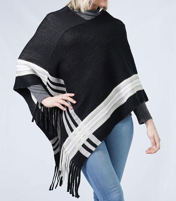 New Arrival :: Wholesale Stripe Knit Poncho 