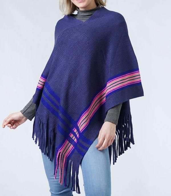 <font color=RED>PONCHOS SALE</font> :: Wholesale Stripe Knit Fringe Poncho