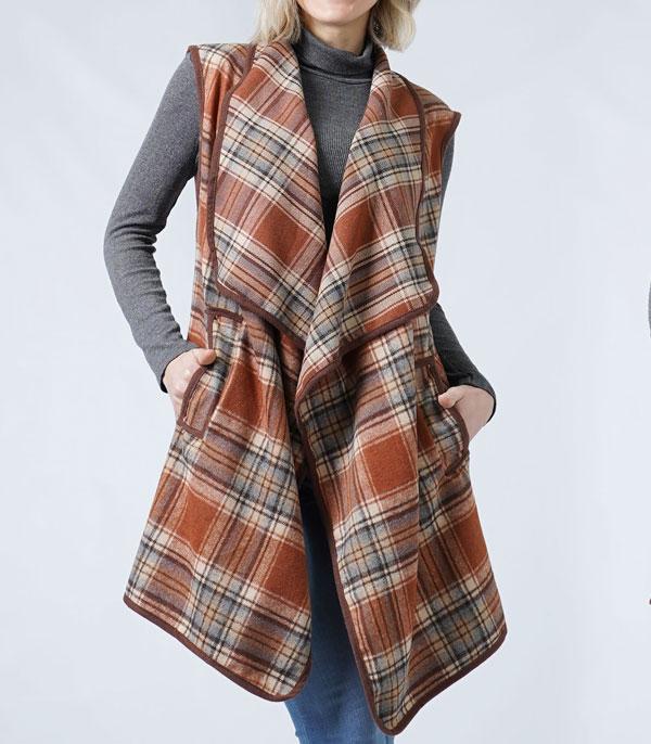 KIMONO I SCARVES :: VEST/ CARDIGAN :: Wholesale Plaid Pattern Vest 