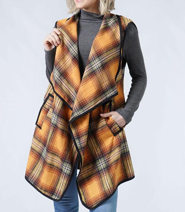 KIMONO I SCARVES :: VEST/ CARDIGAN :: Wholesale Plaid Pattern Vest 