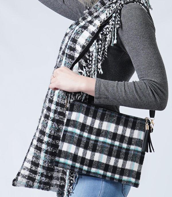 HANDBAGS :: CROSSBODY I CLUTCH BAGS :: Wholesale Plaid Print Crossbody Bag